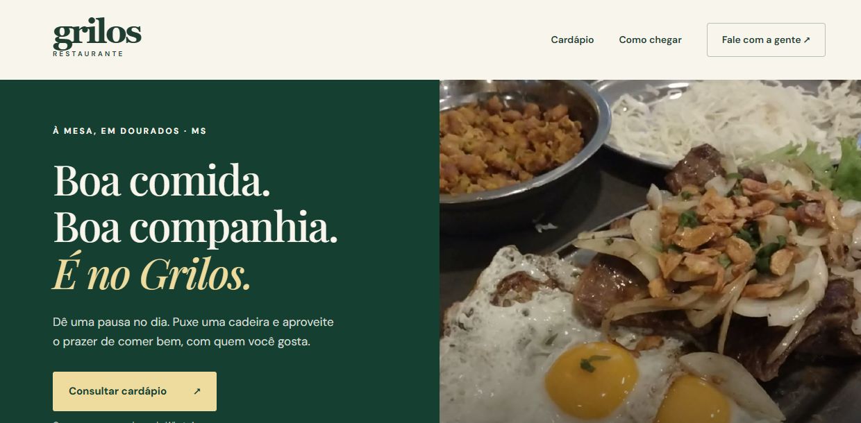 Página inicial do site Grilos Restaurante
