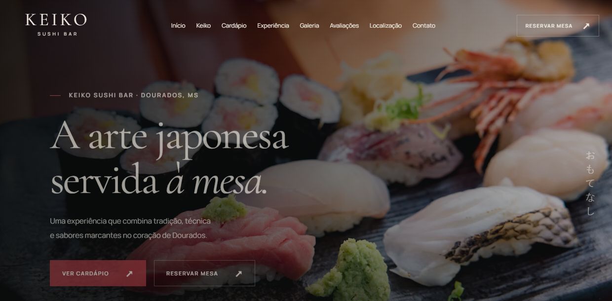 Página inicial do site Keiko Sushi Bar